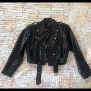 Real Leather Cropped Moto Jacket